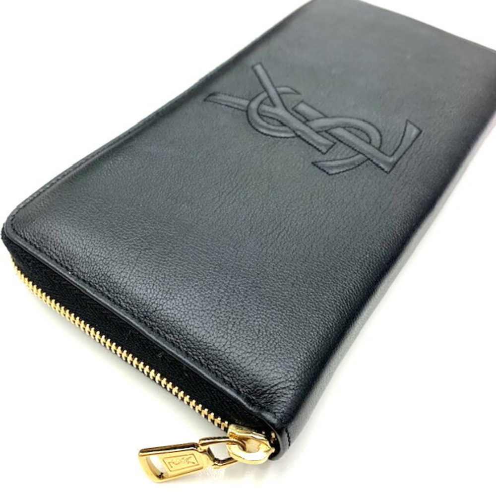 SAINT LAURENT PARIS YSL Logo Round Zip Long Wallet Black Leather - Picture 3 of 8